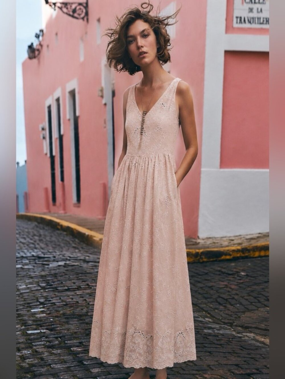 NWT ANTHROPOLOGIE: Romantic Pink/Peach Eyelet Maxi Dress